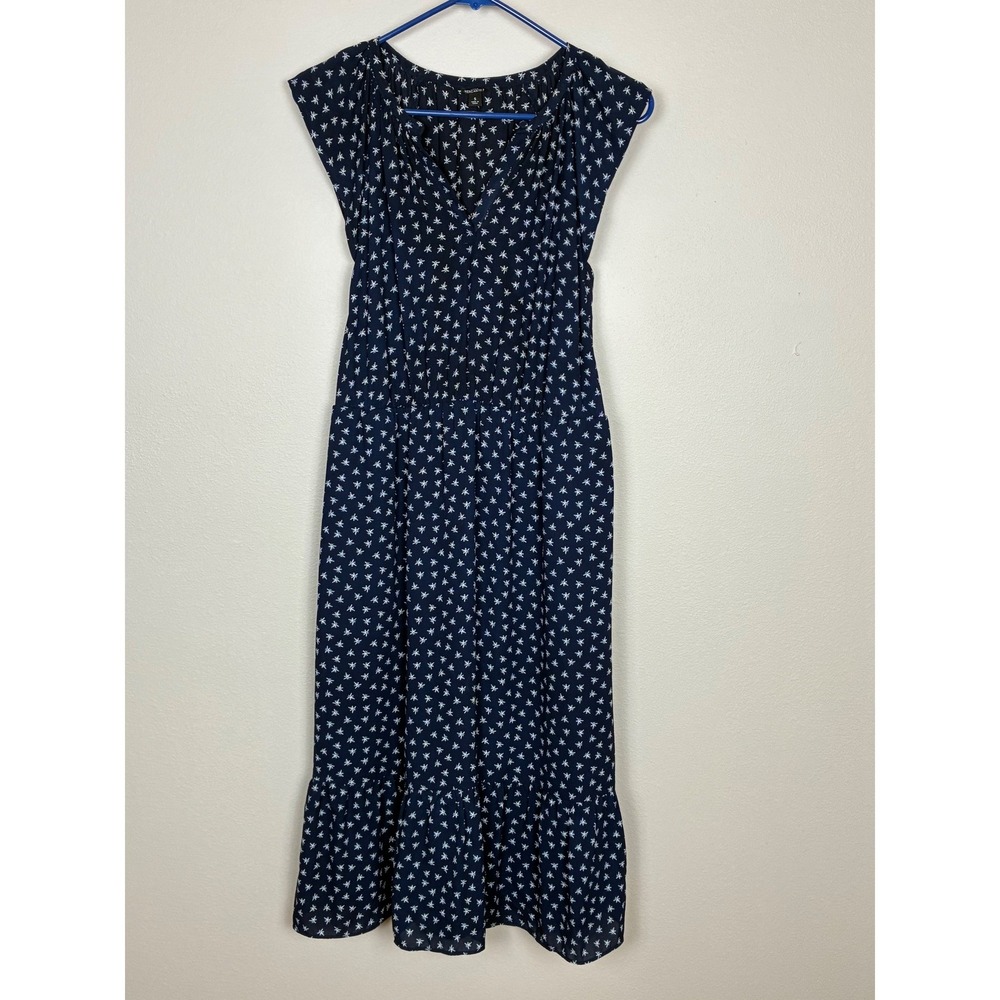 J.Crew Mercantile Navy Blue Starburst Print Midi Dress V-Neck Tiered Hem Size S